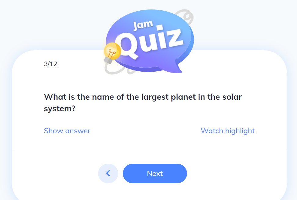 A screenshot of the jam quiz feature on the Jamworks website